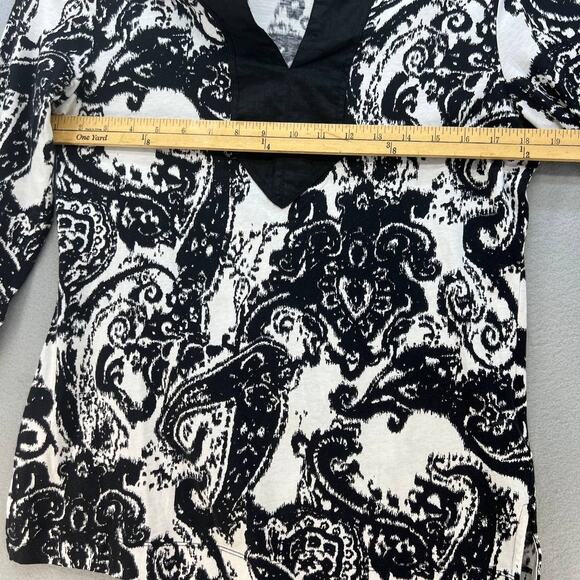 Ralph Lauren Tunic Top Women's Size M Black And White Ikat Pattern 3/4 Sleeve - Picture 4 of 9